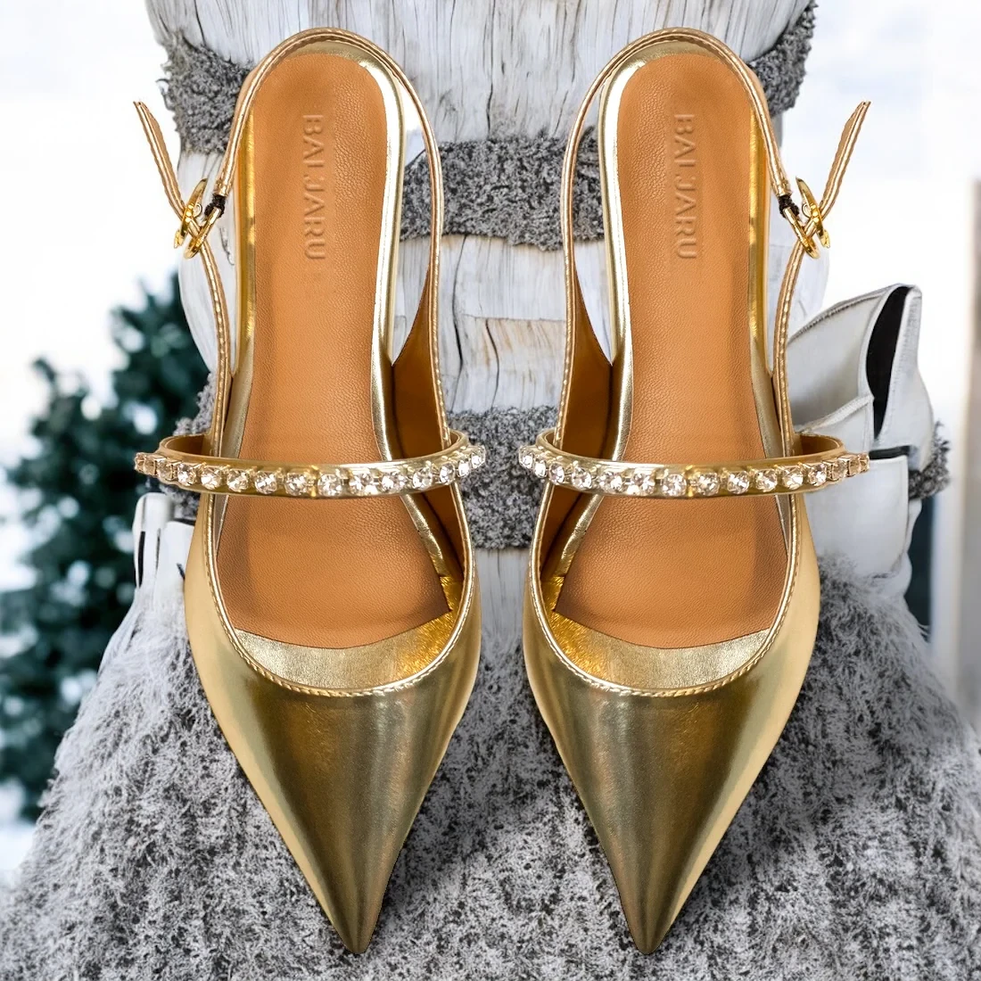 Baljaru Women's Gold Pointed Toe Flats – Cushioned & Slip-Resistant