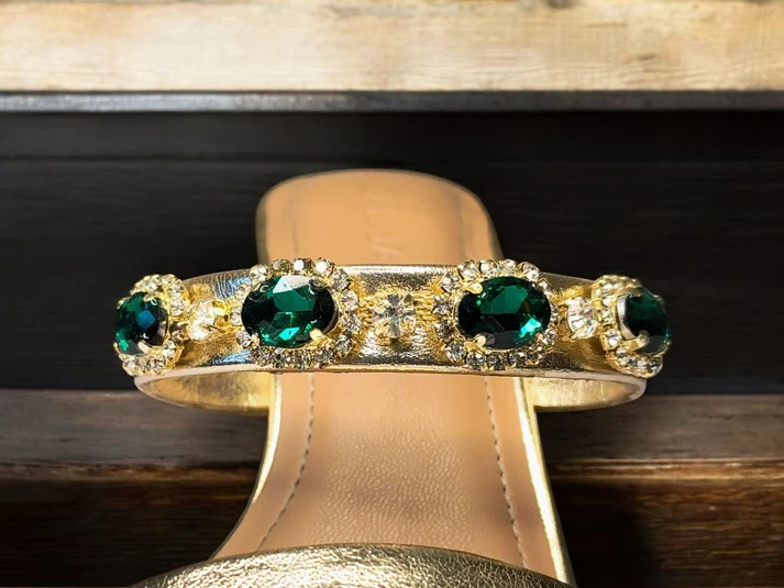 Baljaru Women's Gold Embellished Slip-On Block Heels - Stylish Party Wear with G